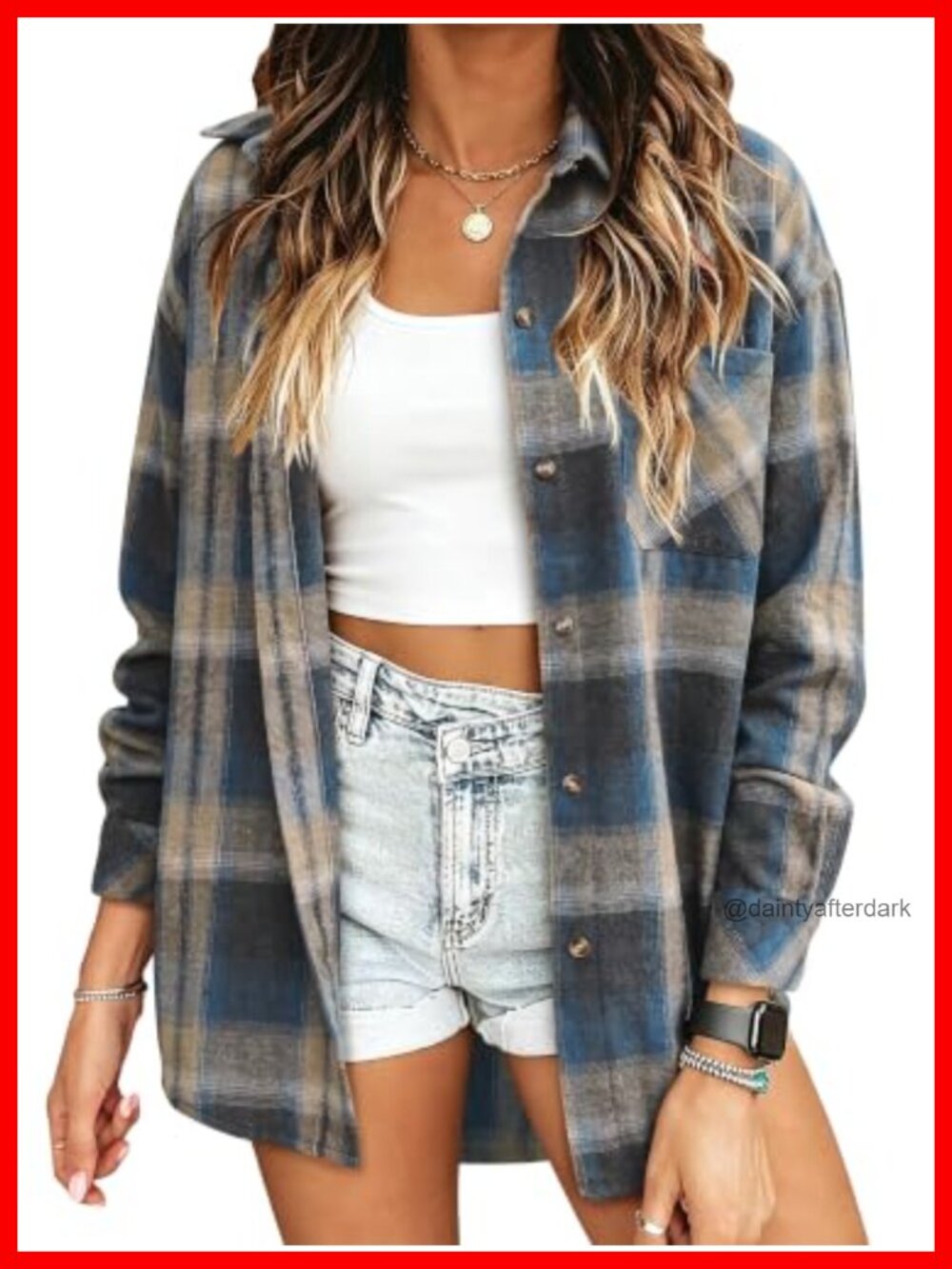 Womens Lightweight Flannel Plaid Button Down Shirt Long Sleeve Casual Top